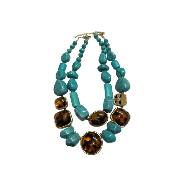 chicos necklace Southwestern Boho chic Turquoise faux Tiger’s Eye Chunky Beads - Picture 9 of 16